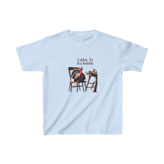 Thanksgiving Themed Kids Heavy Cotton Tee - Gobble til you wobble