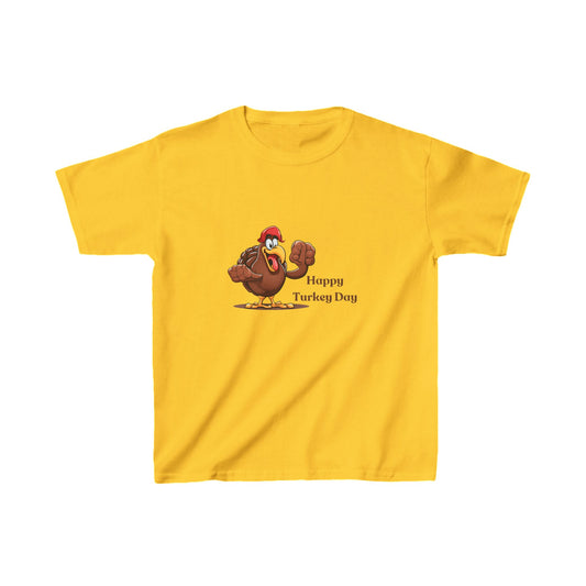 Thanksgiving Themed Kids Heavy Cotton Tee - Happy Turkey Day